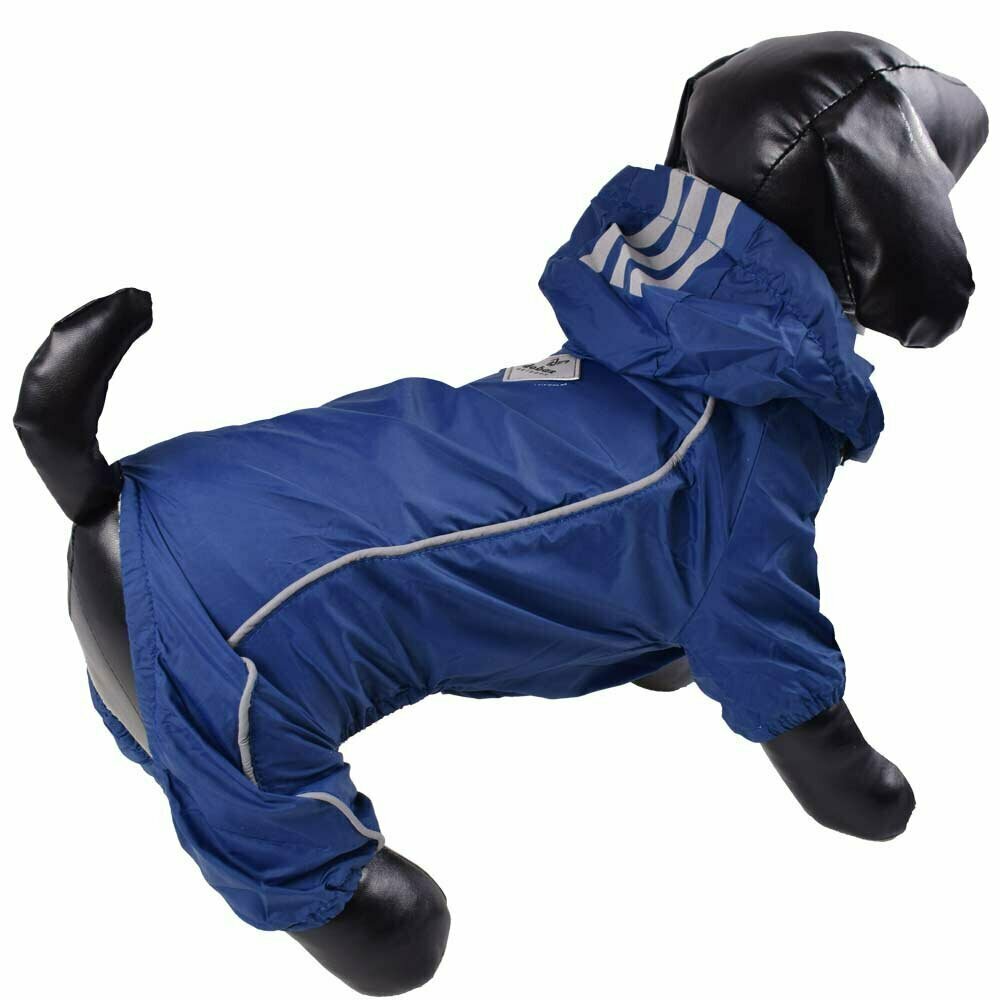 Chubasquero azul para perros con 4 mangas y capucha desmontable
