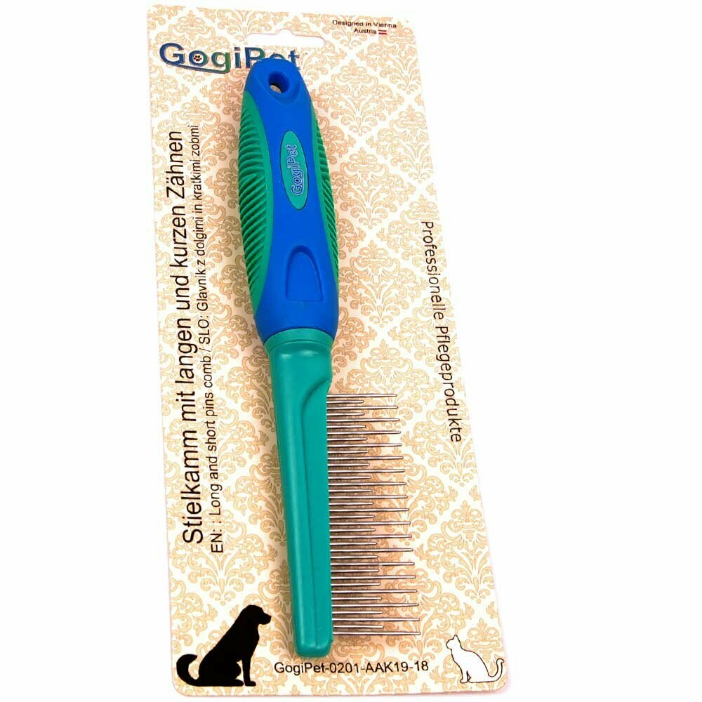 Peine para perro GogiPet® con dientes largos y cortos de 21 cm.