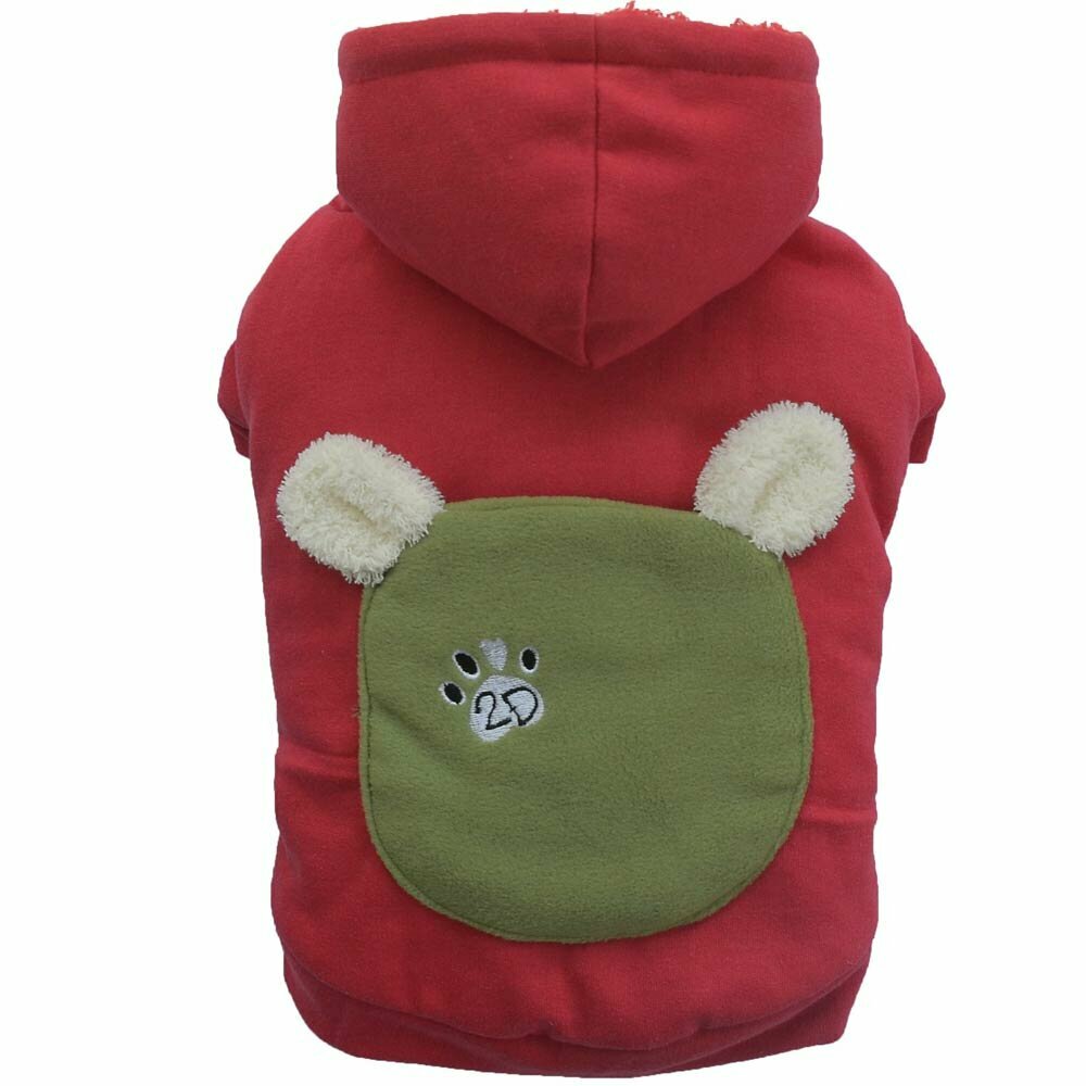 Pulover de invierno para perros rojo con capucha y una pata 2D bordada en la espalda