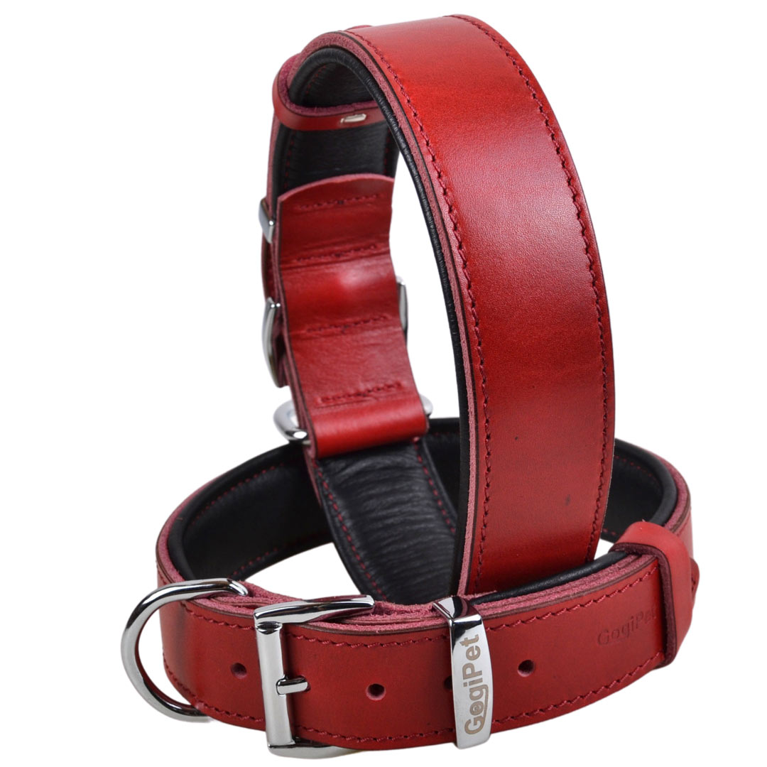 Collar para perros de cuero doble "First Class" de GogiPet®, rojo