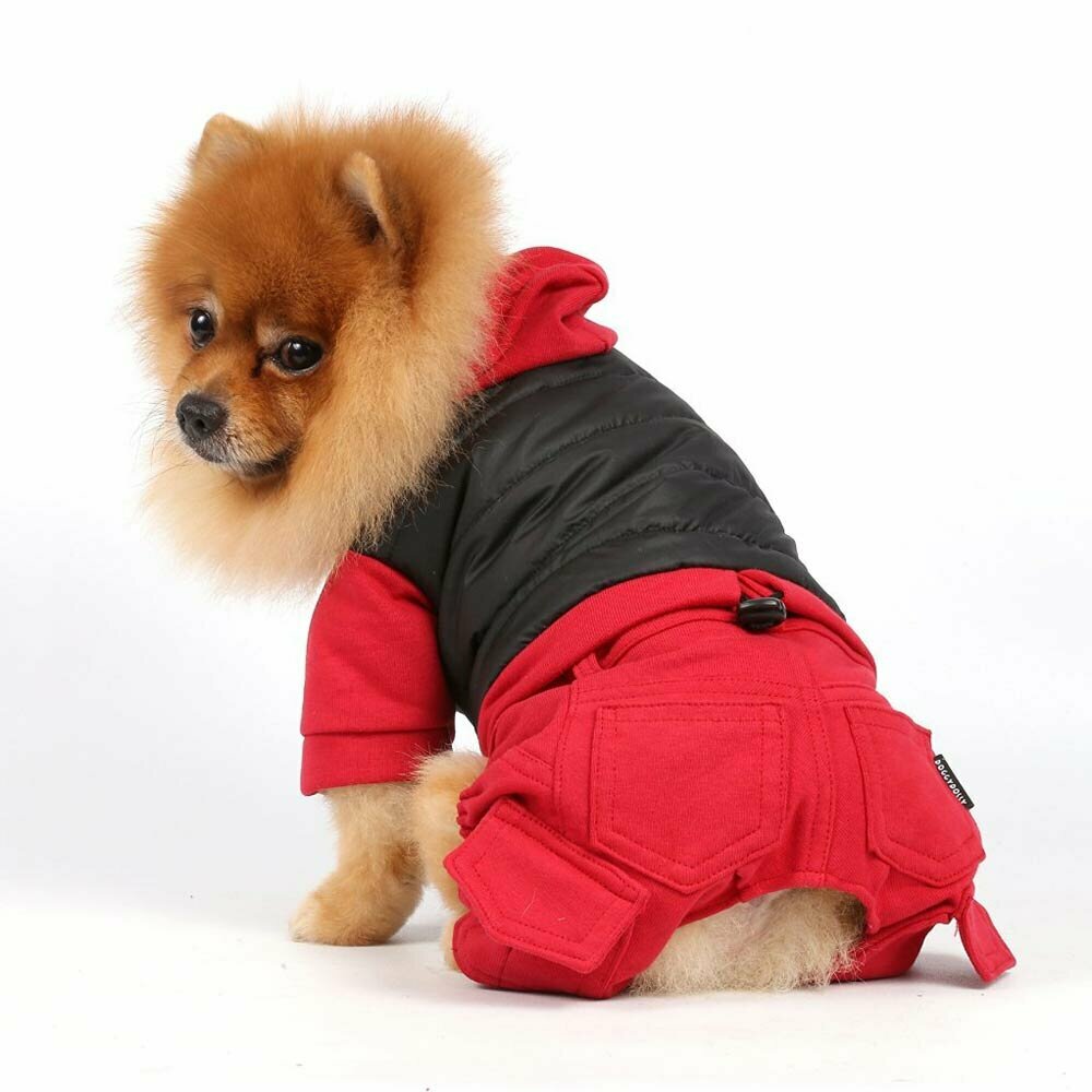 Abrigo rojo y negro para perros con diseño deportivo