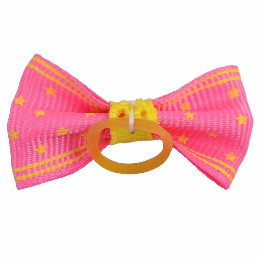 Lazo para el pelo rosa chicle con estrellitas amarillas de diseño encantador con goma elástica