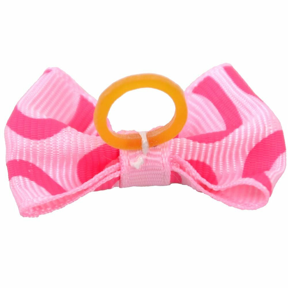 Lazo para el pelo en color rosa con círculos fucsias de diseño encantador con goma elástica de GogiPet - Modelo Camila