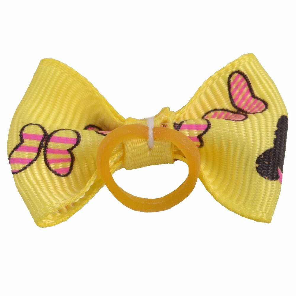 Lazo para el pelo amarillo con mariposas, de diseño encantador con goma elástica
