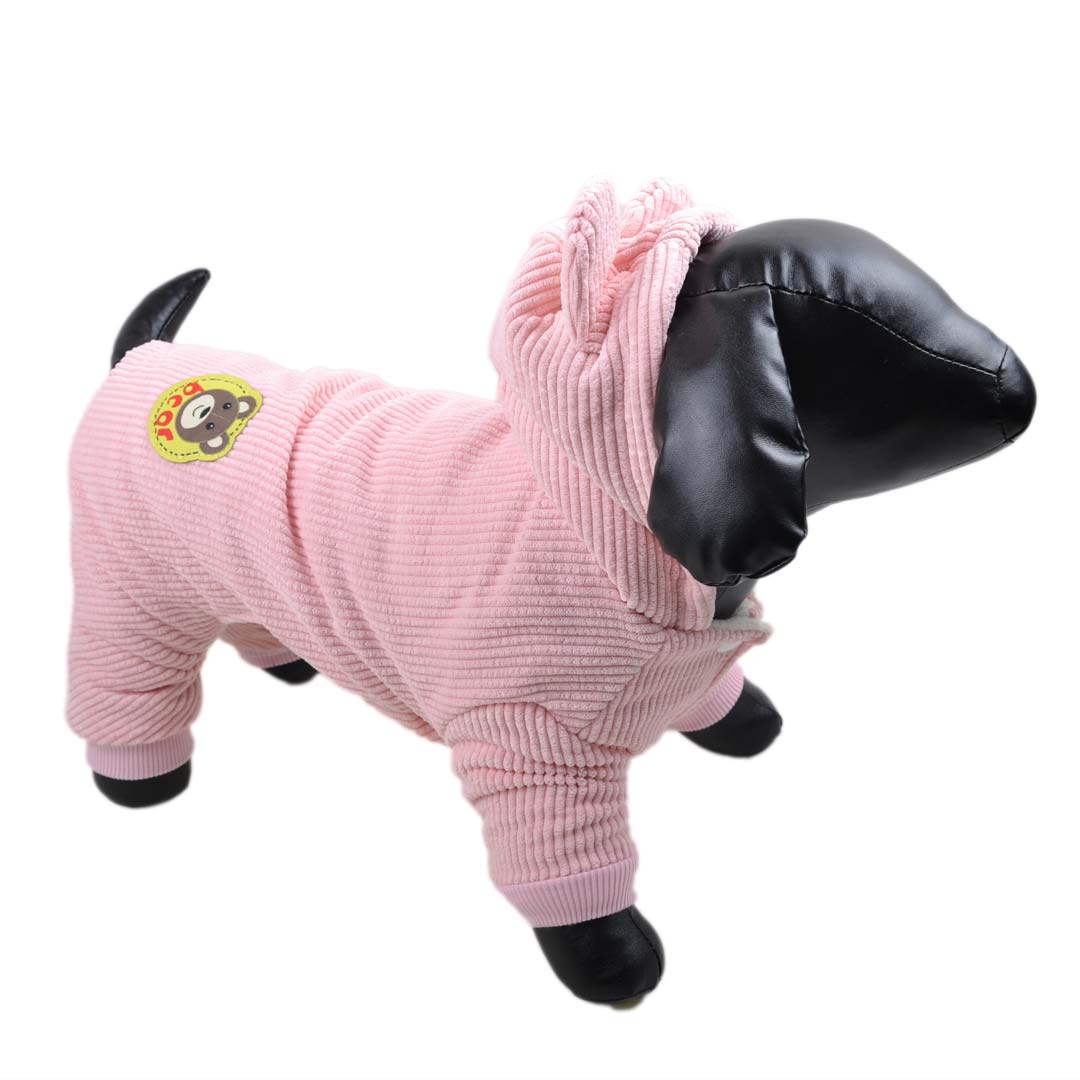 Cálido abrigo para perros de pana rosa con capucha para el invierno