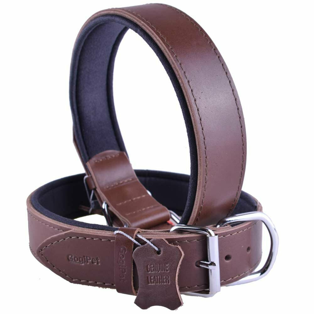 GogiPet® confort collar de perro de cuero marrón con 55 cm