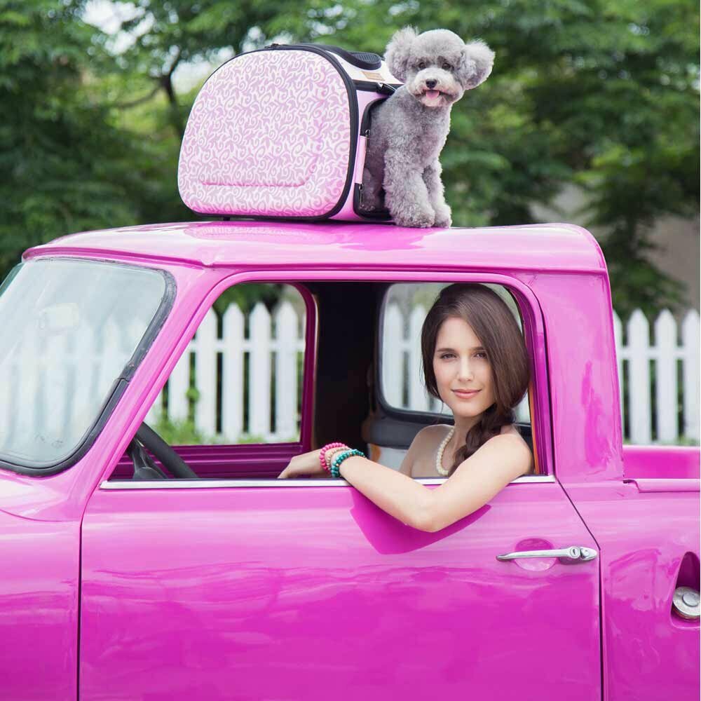 Transportín para animales con patrón rosa barroco