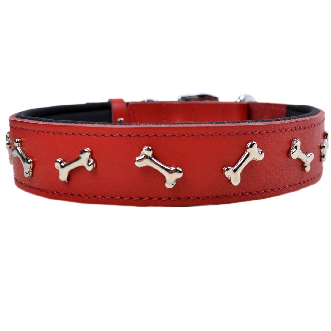 Collares para perros acolchados y suaves hechos de cuero rojo resistente