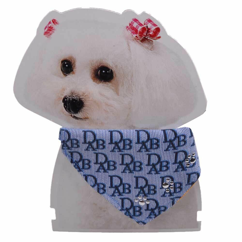 Pañuelo triangular para perros azul con patitas - collar para perros pequeños.
