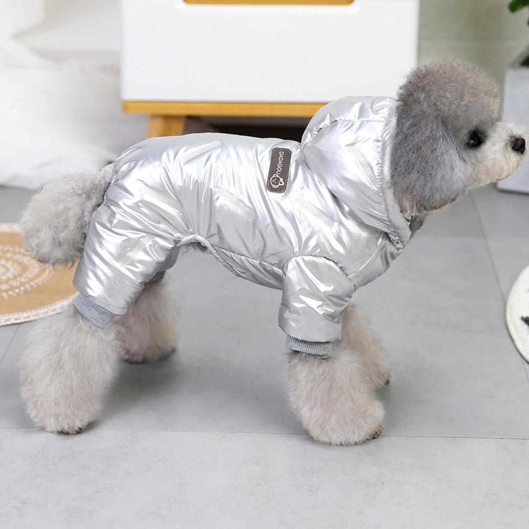 Mono de nieve cálido para perros con capucha "Moonwalk", plateado