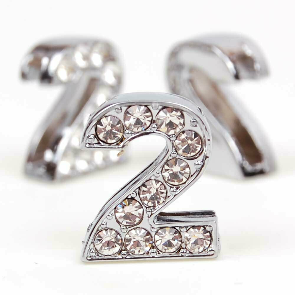 Número 2, motivos, letras y números con strass de 14 mm.