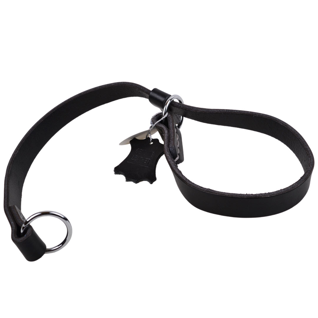 Collar de ahorque para perros en cuero genuino negro GogiPet® (adiestramiento), hecho a mano