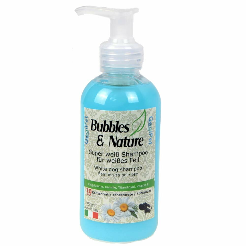 Champú para perros de pelo blanco de GogiPet Bubbles & Nature.