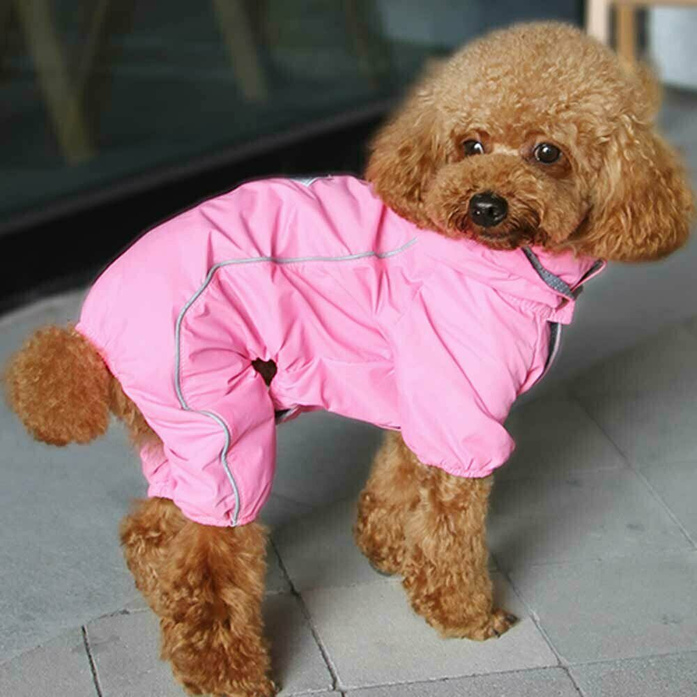 Chubasquero rosa para perros con 4 mangas y capucha desmontable
