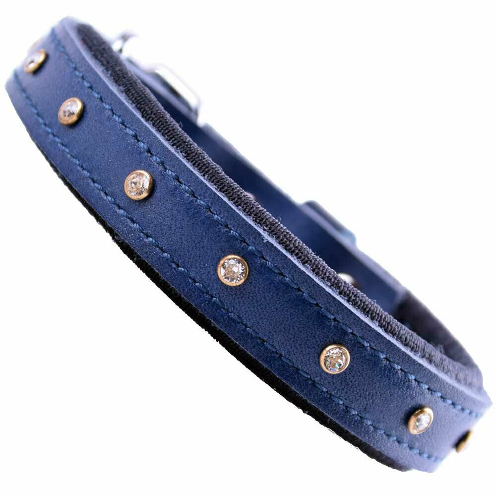 GogiPet® Swarovski collar de perro de cuero azul