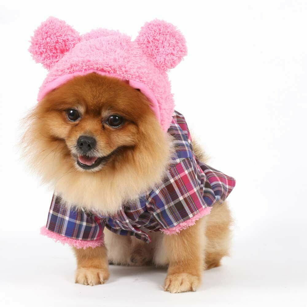 Abrigo para perros con capucha de peluche rosa y orejas W152