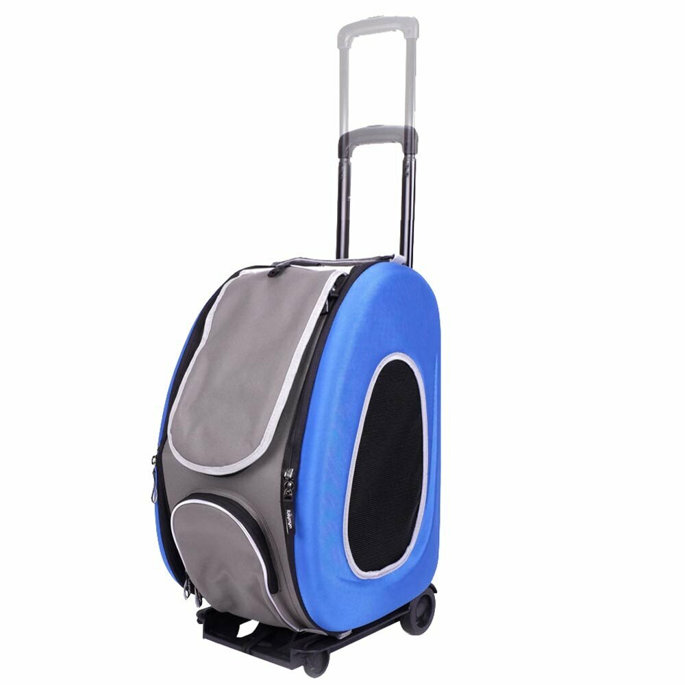 Trolley azul para perros con mango telescópico extensible