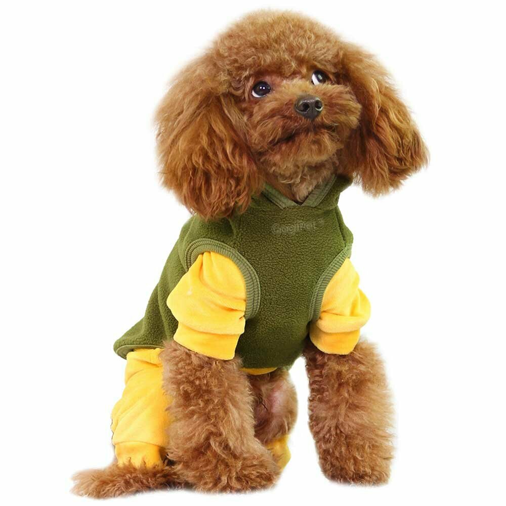 Chaleco con capucha de forro polar para perros GogiPet, verde oliva se puede combinar con todo tipo de ropa para perros