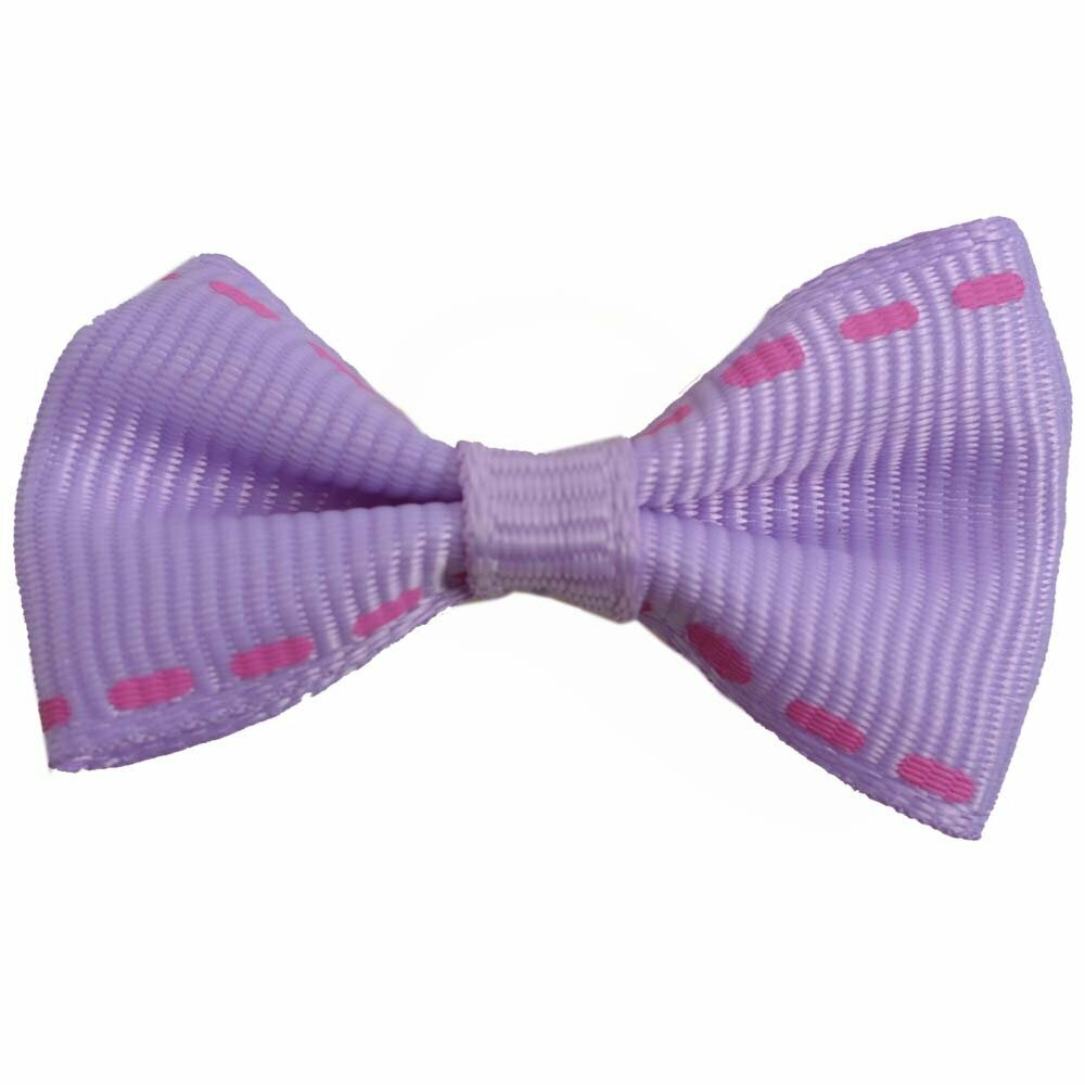 Lazo para el pelo de perros con goma elástica de GogiPet, en color violeta con costuras rosas - Modelo Adora