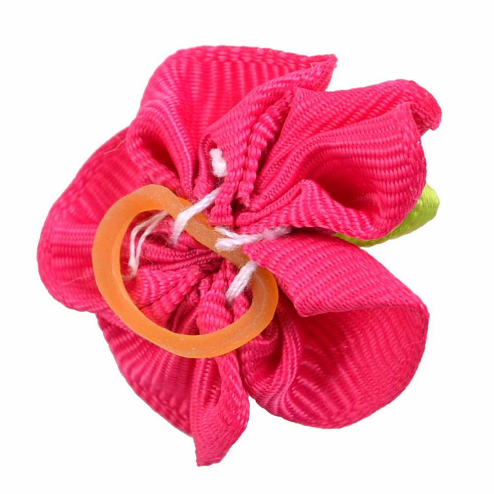 Lazo para el pelo en color rosa oscuro con una rosa en el centro de diseño encantador con goma elástica de GogiPet - Modelo Rose