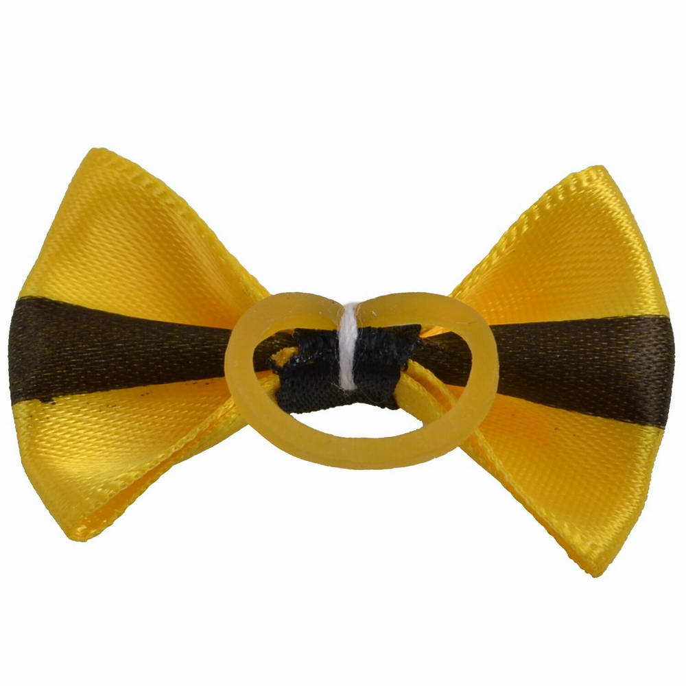 Lazo para el pelo en color amarillo con raya negra en el centro, de diseño encantador con goma elástica de GogiPet - Modelo Julio