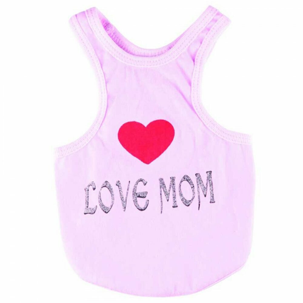 Camiseta de tirantes para perros grandes en color rosa con inscripción en la espalda Love Mom. DoggyDolly T225