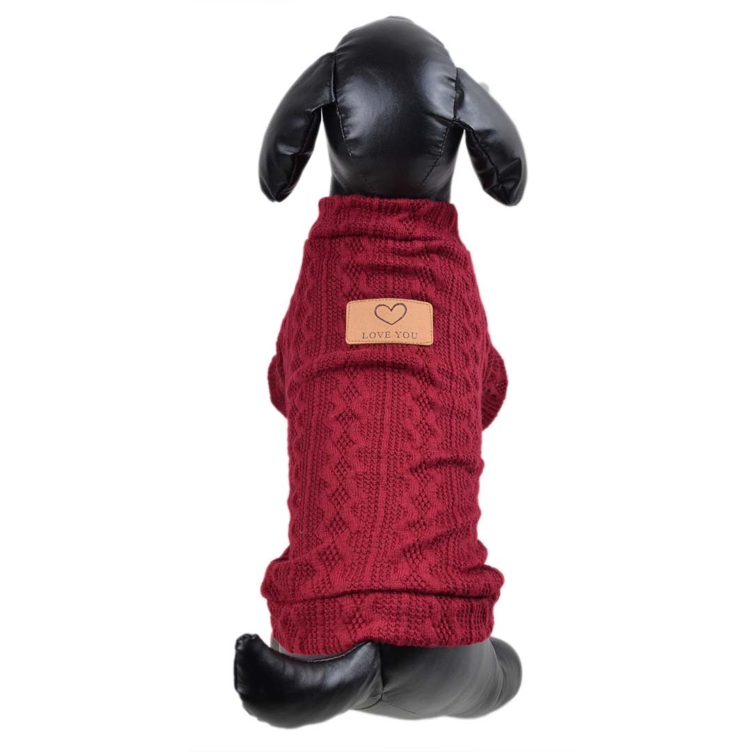 Jersey para perros con un moderno diseño de punto en color vino
