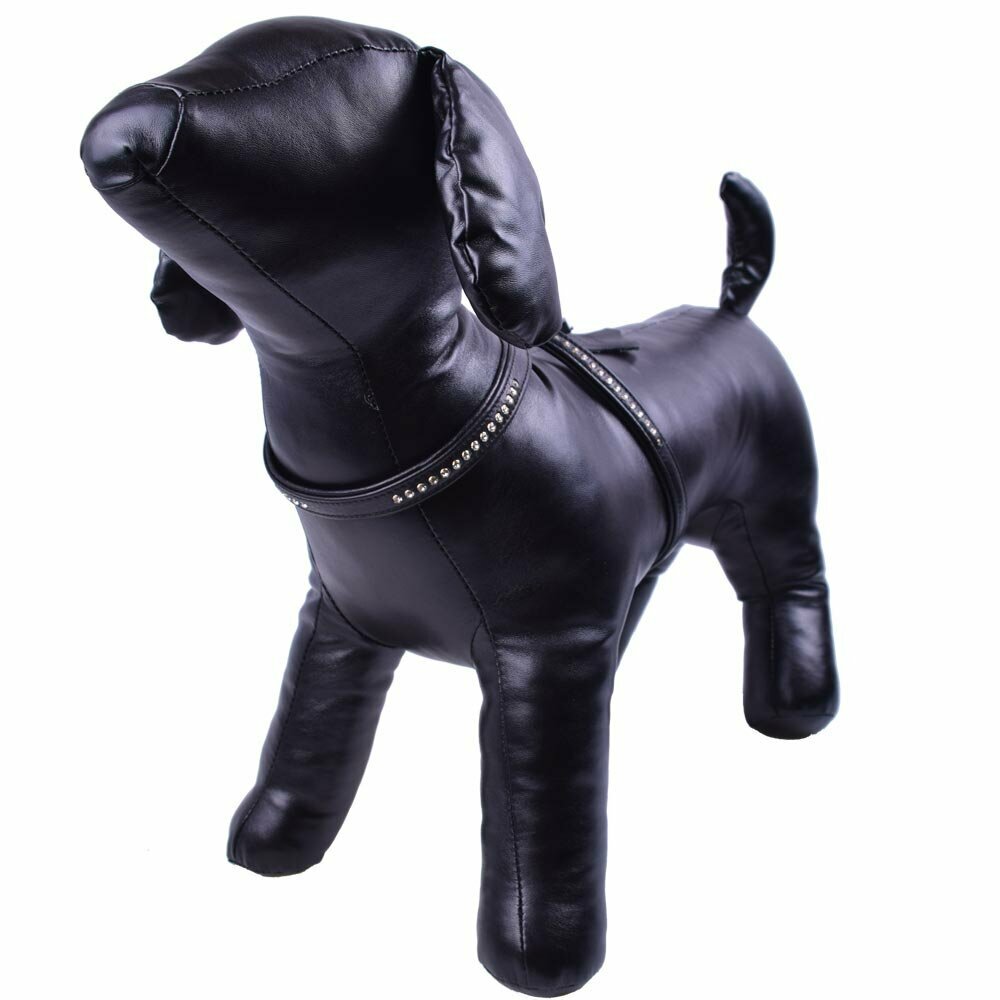 Arnés para perros pequeños de cuero negro Floater y cristales Swarovski de GogiPet®