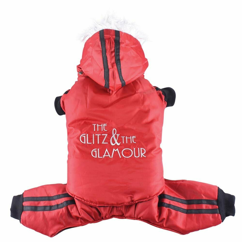Anorak para perros "Glitz & Glamour" rojo, con capucha y patas traseras desmontables W102