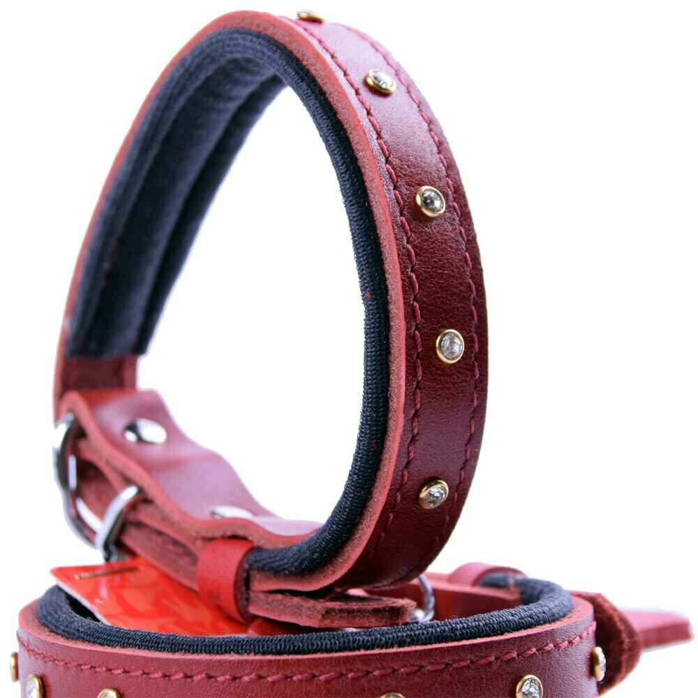 Swarovski collar de perro de cuero de cristal rojo