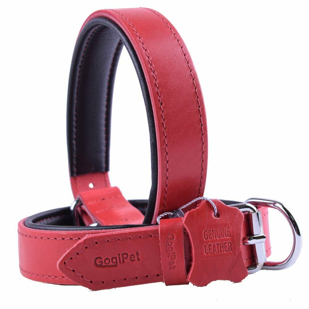 GogiPet® Collar de perro de cuero suave rojo con 55 cm
