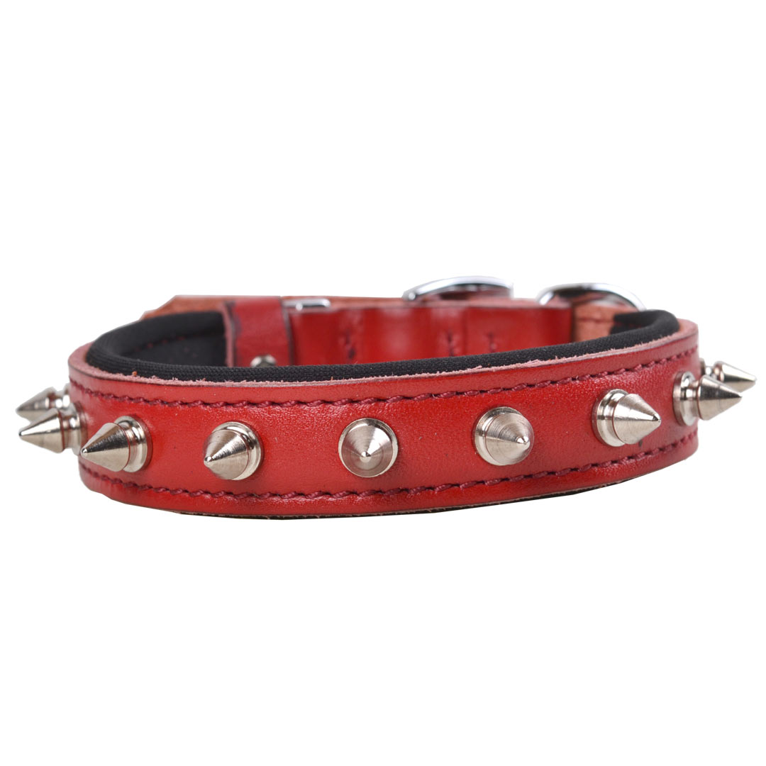 Collar para perros de cuero con pinchos de GogiPet®, rojo y bonito