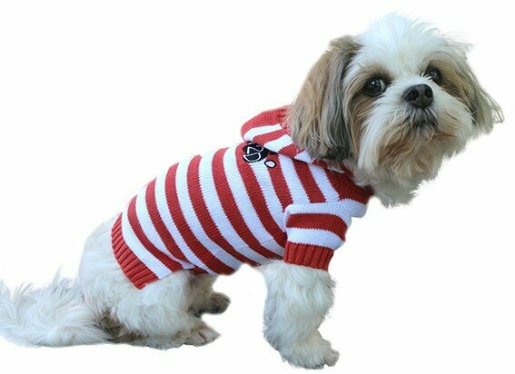 Suéter de punto para perros con rayas rojas y blancas de DoggyDolly