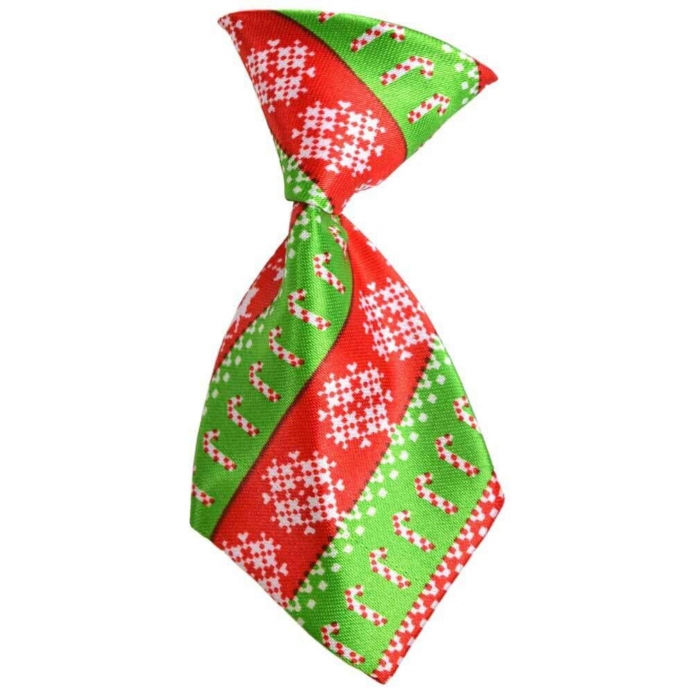 Corbata para perros de Navidad roja y verde con copos de nieve y bastones de caramelo de GogiPet, ajustable