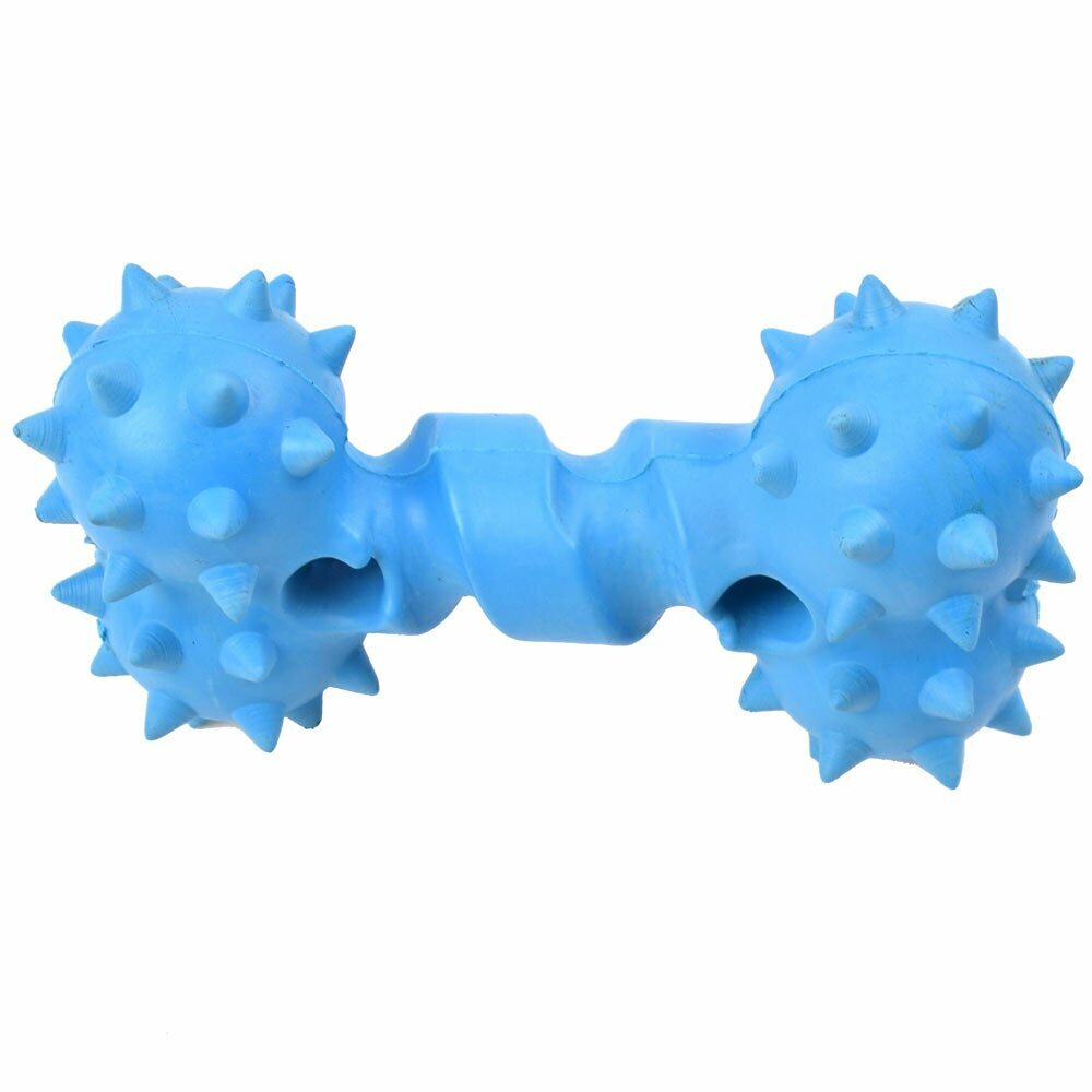 Juguete dental para perros GogiPet - Hueso de goma azul de 12 cm.