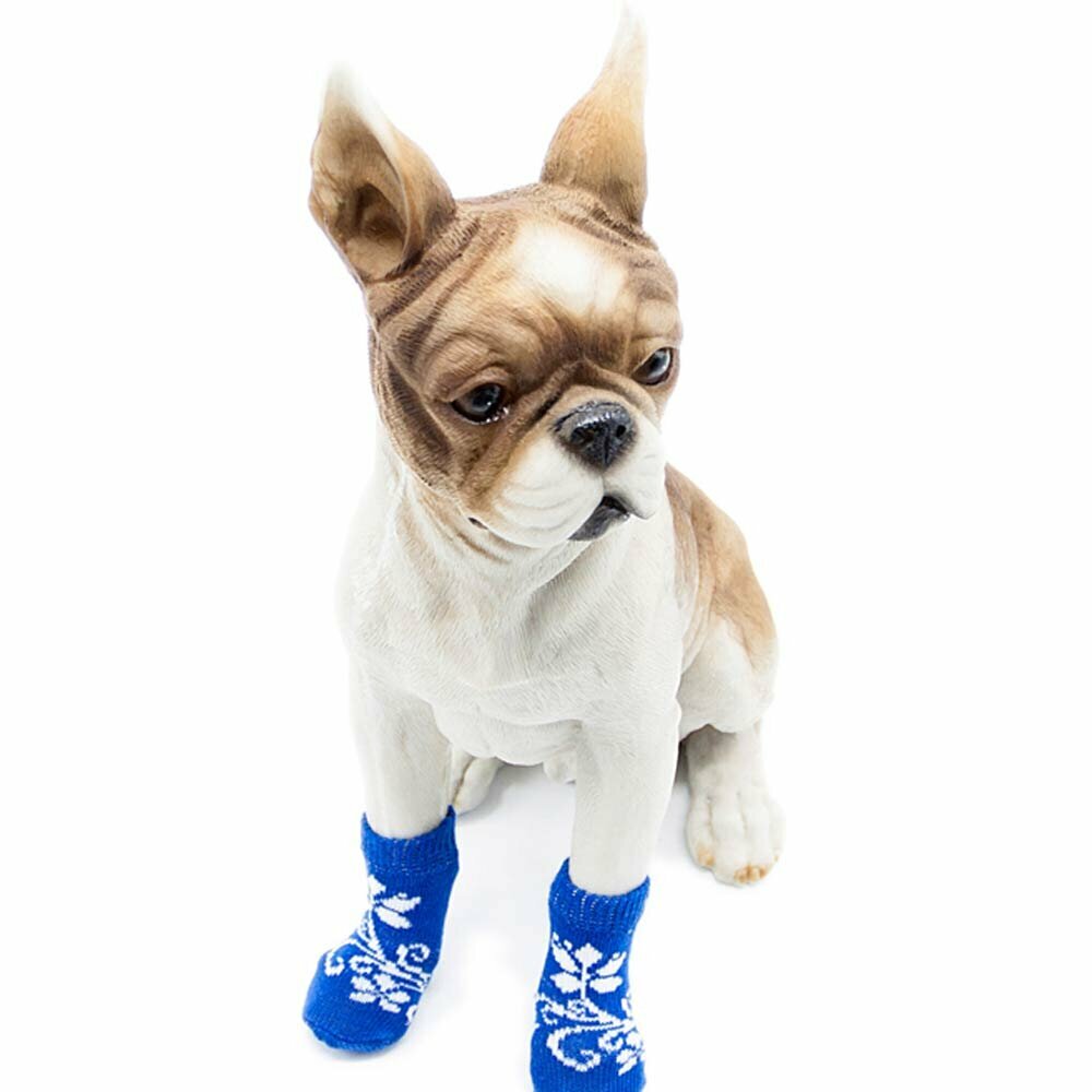 Calcetines antideslizantes para perros GogiPet, azul con flores, alta calidad