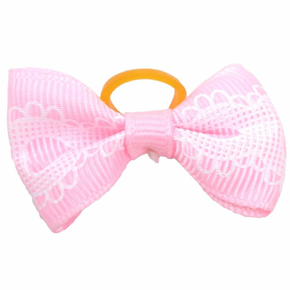 Lazo para el pelo rosa con estampado blanco de diseño encantador con goma elástica de GogiPet - Modelo Chiquita