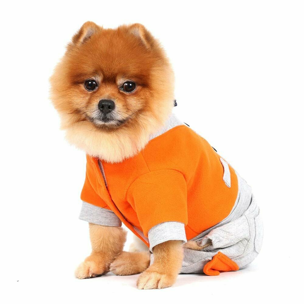 Bonito abrigo para perros de color naranja en forma de traje