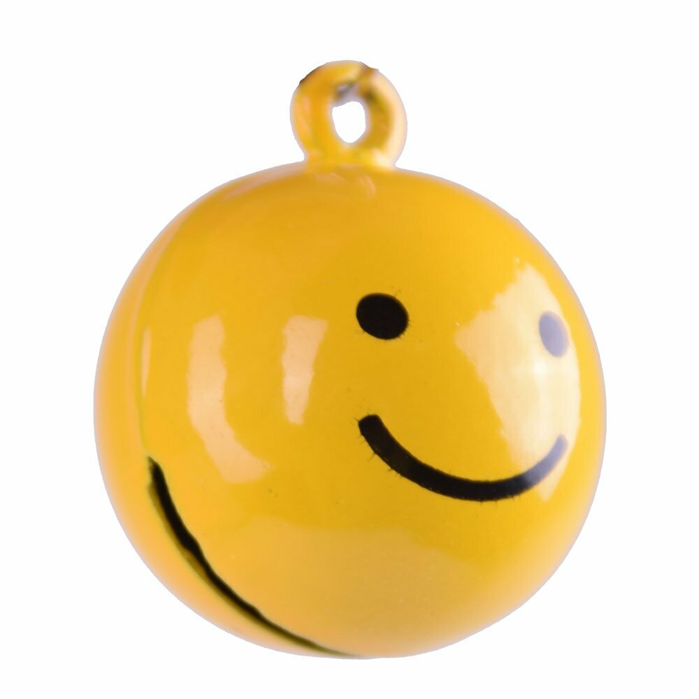 Cascabel pequeño para mascotas de metal amarillo modelo "Smiley", 18 mm