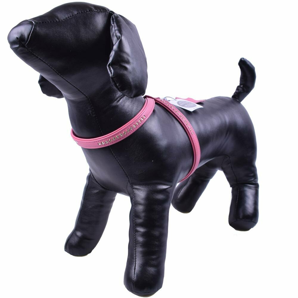 Arnés para perros pequeños y cachorros de cuero rosa Floater y cristales Swarovski con certificado de GogiPet®