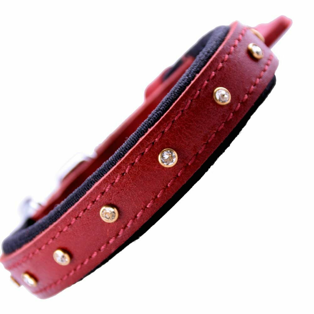 GogiPet® Swarovski collar de perro de cuero rojo