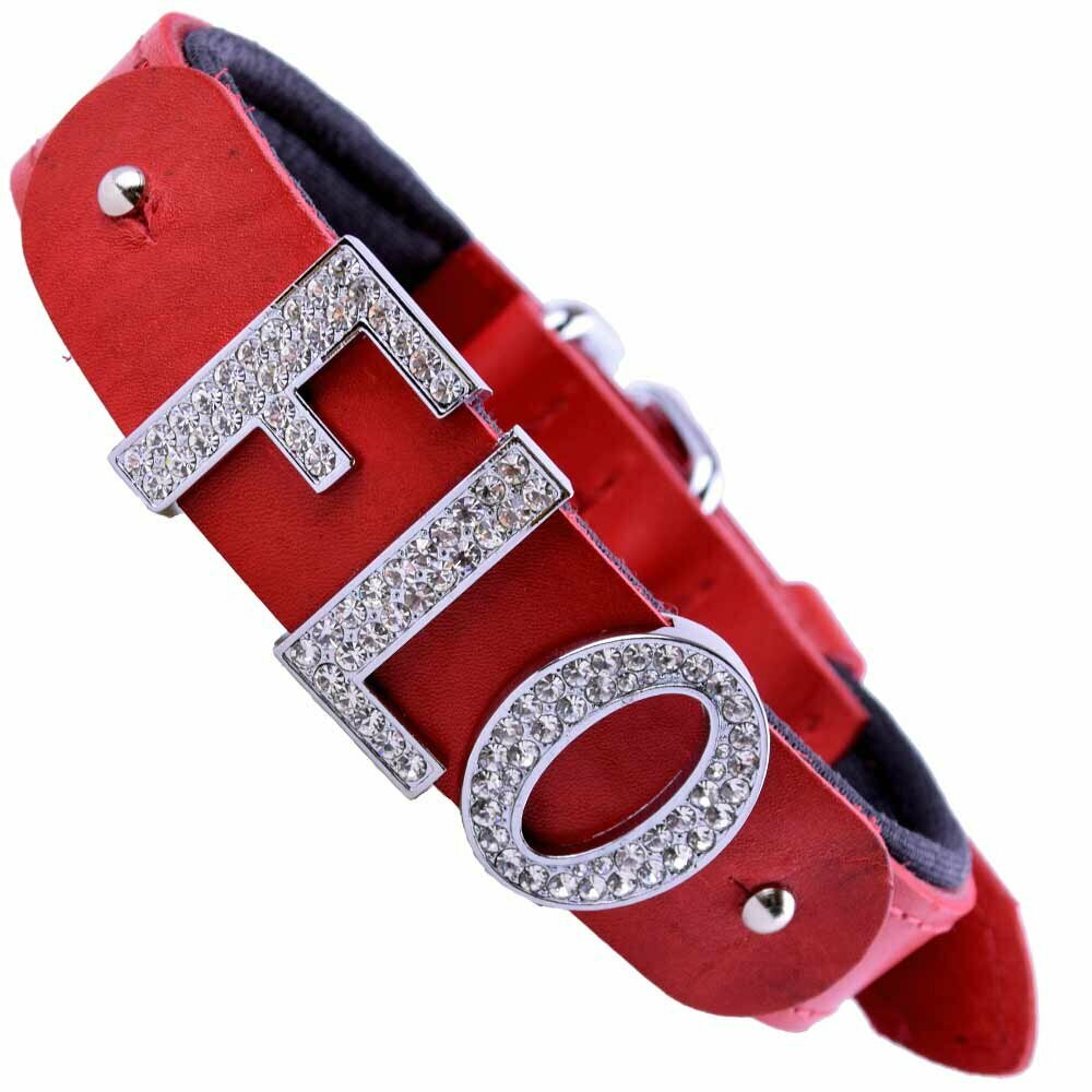 Collar para perros de cuero modelo Confort de GogiPet®, rojo para letras, números y motivs de strass o metal