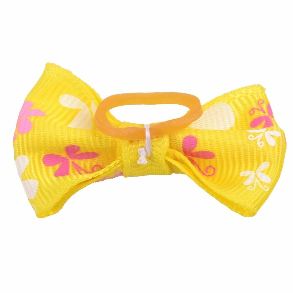 Lazo para el pelo amarillo con mariposas de diseño encantador con goma elástica