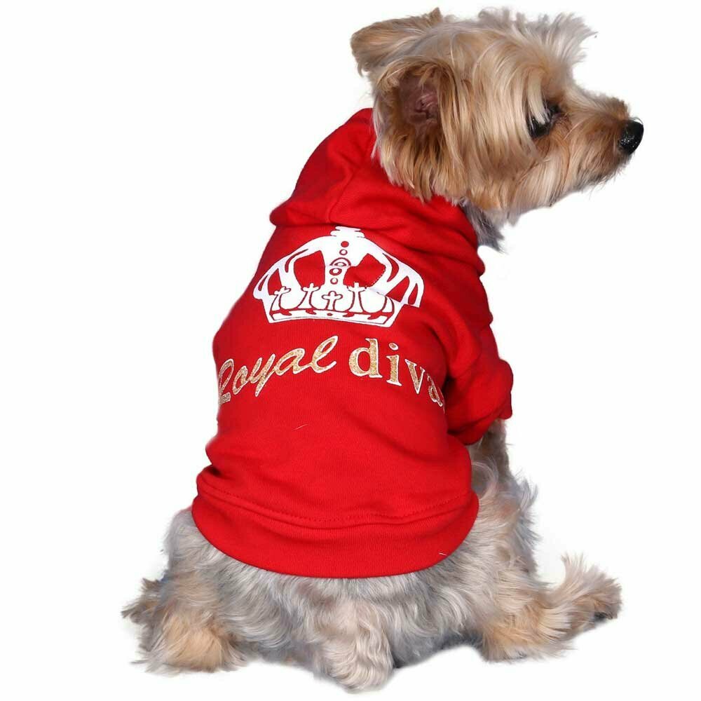 Sudadera para perros con capucha roja "Royal divas" en onlinezoo.es W031