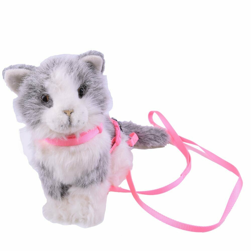 Arnés para gatos de nylon rosa con correa de GogiPet®, con cierre de liberación rápida