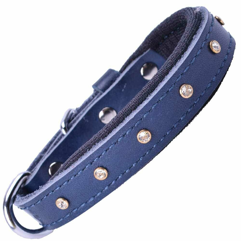 Swarovski collar de perro de cuero genuino azul