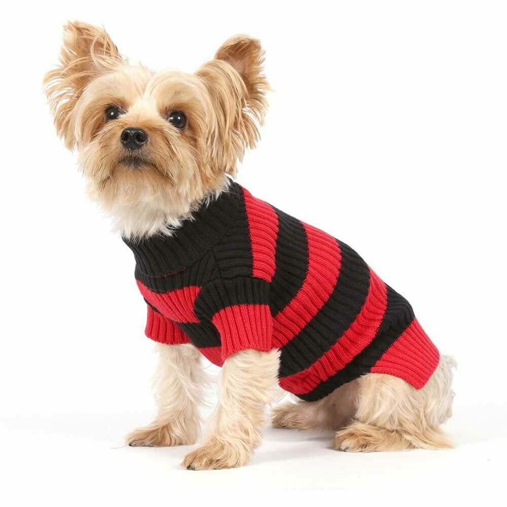 Suéter para perros a rayas negras y rojas de DoggyDolly W274