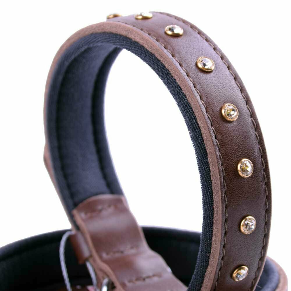 Swarovski collar de perro de cuero marrón - collares de perro de cuero genuino