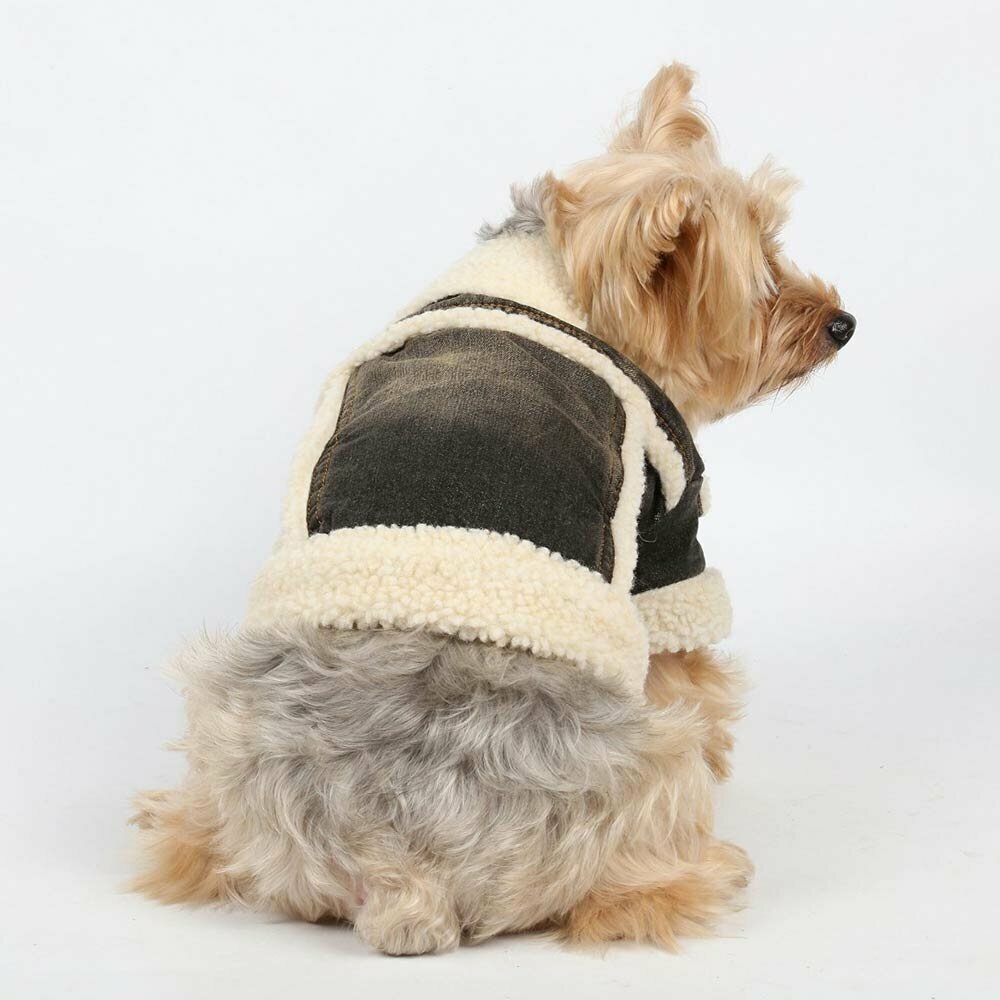Abrigo para perros muy cálido- Hecha de jean negro y borrego crema