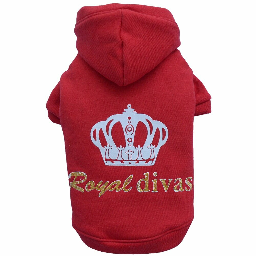 Sudadera cálida para perros con capucha "Royal divas" en color rojo de DoggyDolly W031